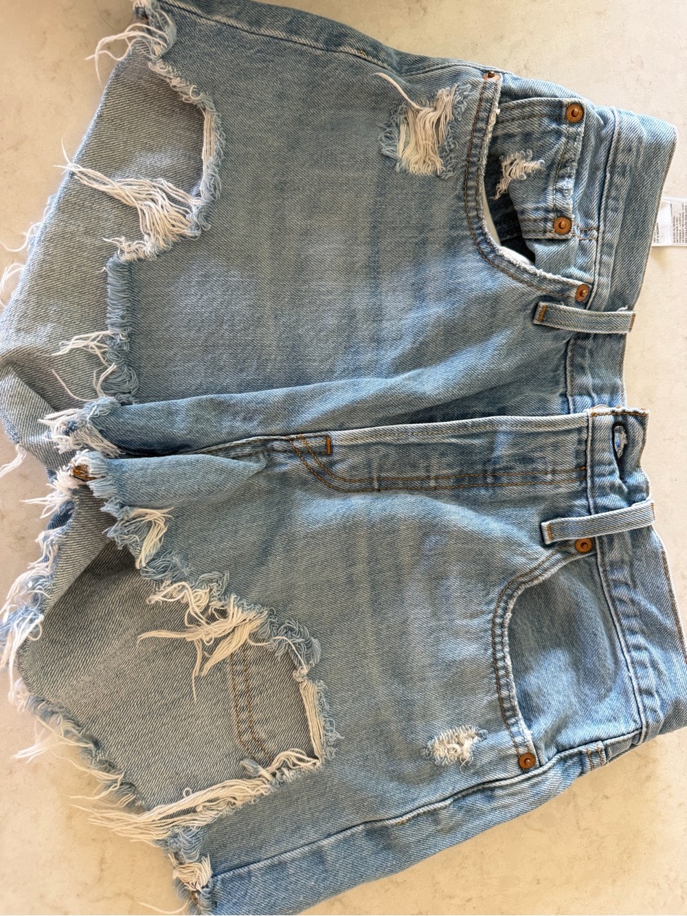 Levi's Light Blue Distressed High-Rise Denim Shorts